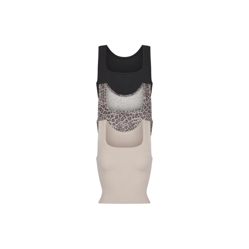SKIMS COTTON RIB TANK 3 PACK Tank Tops Women's 3 Pack Snow Leopard Multicolor-0