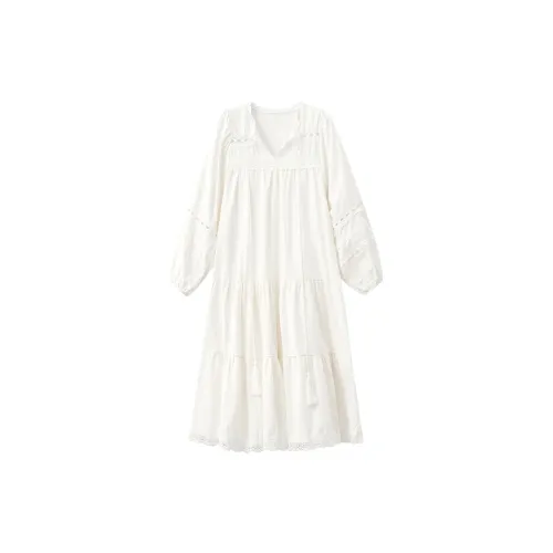 XUANSHU Long-Sleeved Dresses Women's White