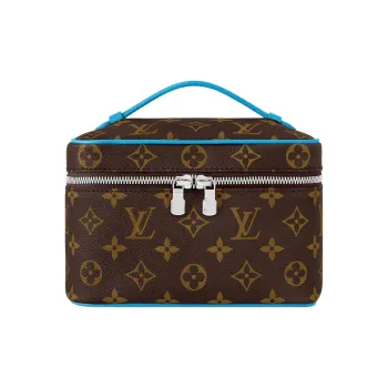 LOUIS VUITTON Leather Makeup Bag Mini Women's Sky Blue & Brown