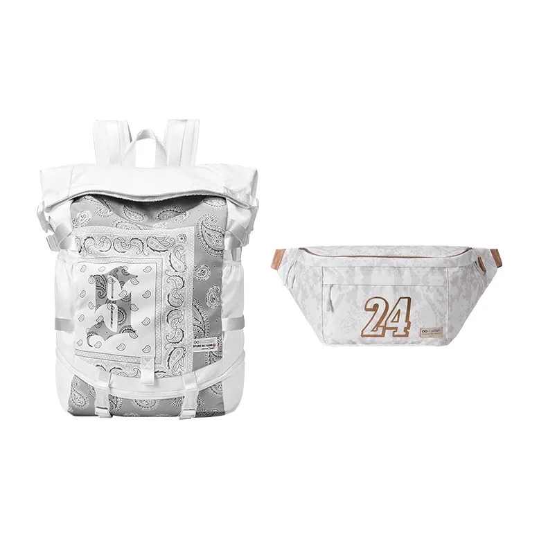 Spare No Pains. Polyester Backpack Large Size Unisex White Gray-0