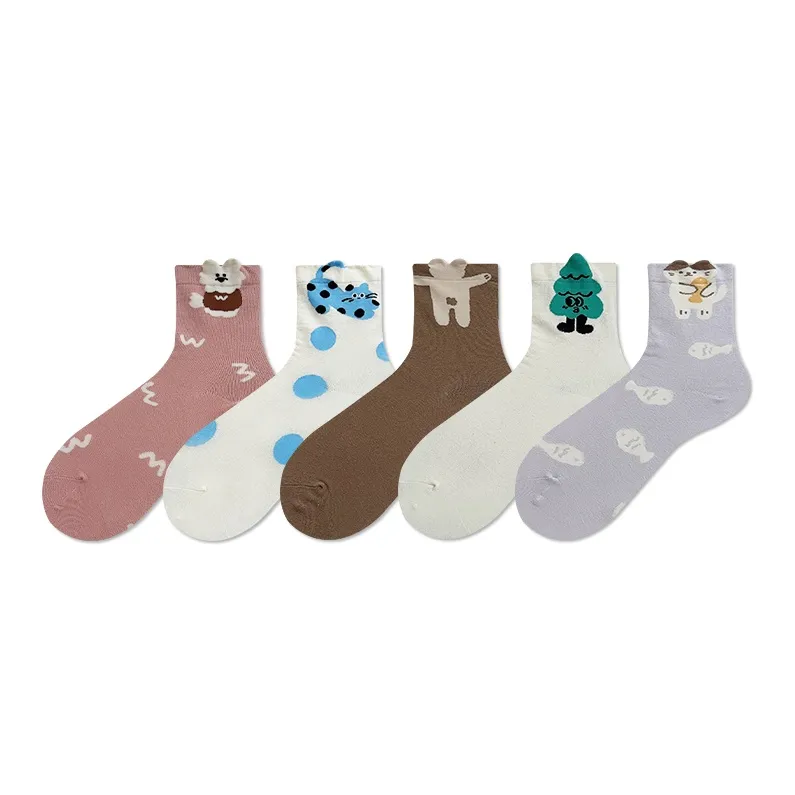 COTTON CHEESE Mid Calf Socks Women's 5 Pack-1