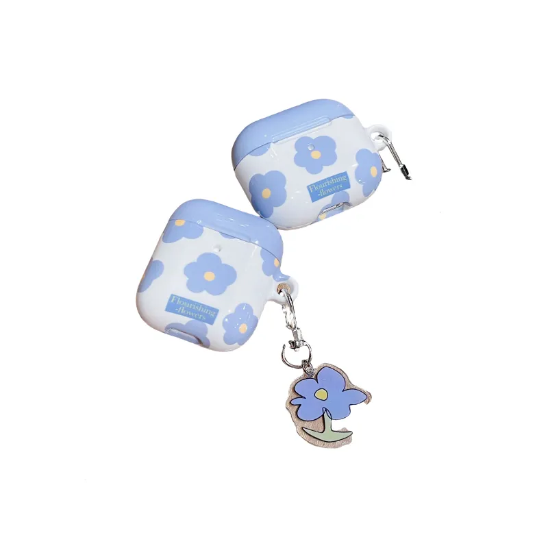 Povatine Compatibility AirPods 3/1/2/Pro 2 TPU Exceptional Texture Fresh Blue Floral Fully Enclosed Headphone Cases-1