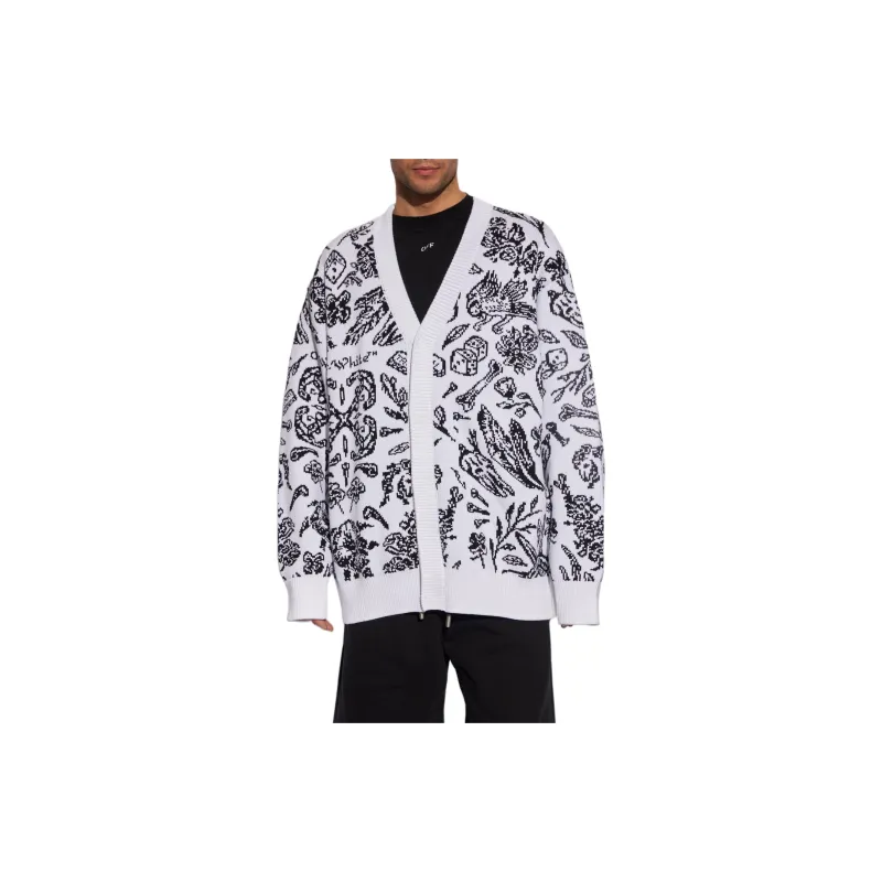 Off Intarsia knit V neck Cardi coat-4