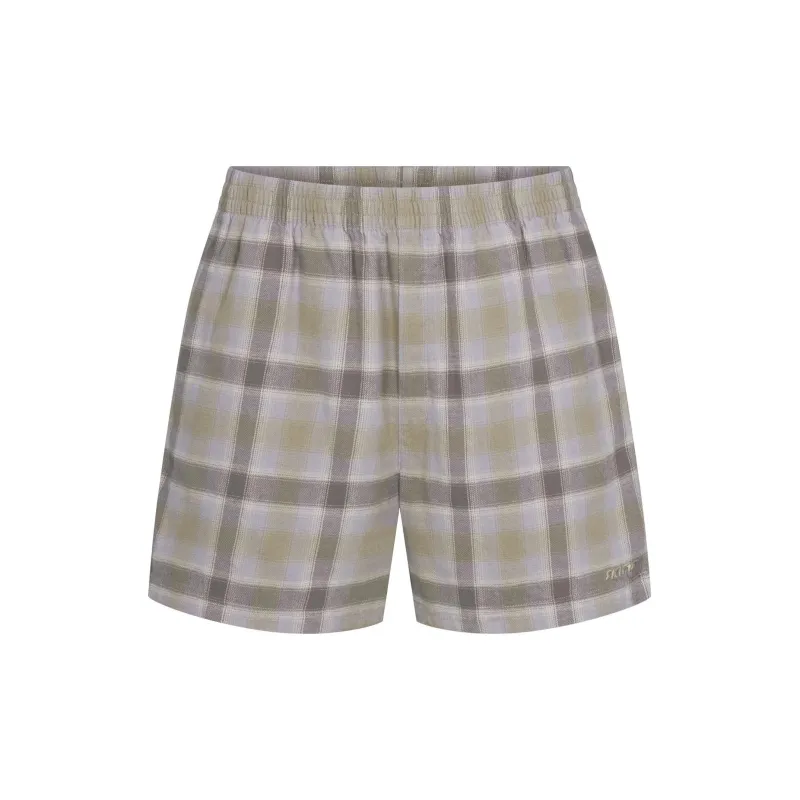 SKIMS FLANNEL SLEEP MENS SHORT Pajama Pants Men's Taupe Plaid-0