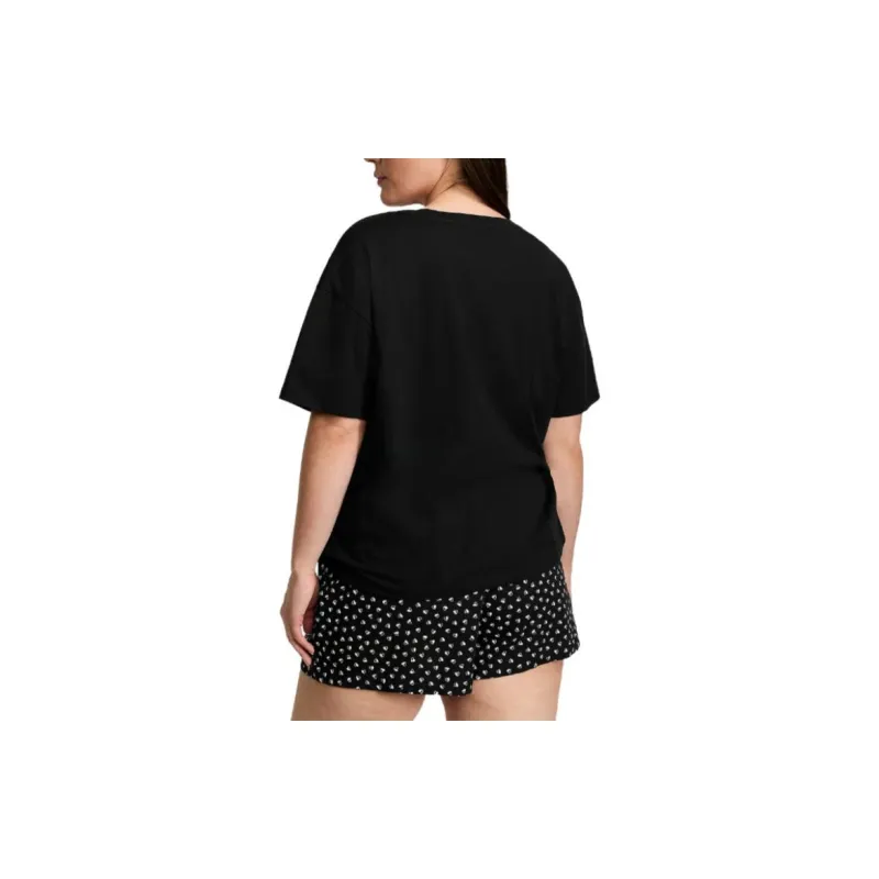 Victoria's Secret Cotton Short Tee Jama Set/Black Hearts Pajama Set Women's Black-2