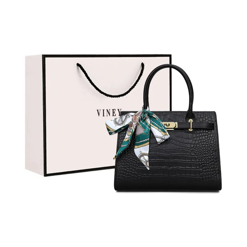 VINEY Cow Leather Handbag Tubas Women's Blue Black-7
