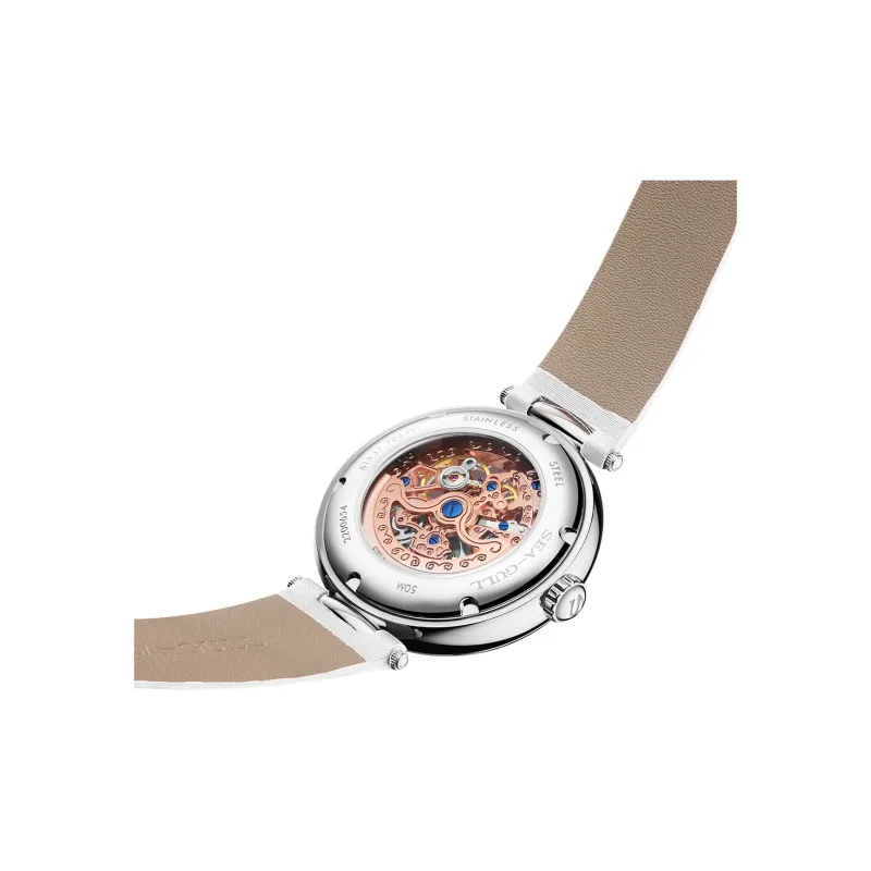 Sea Gull Automatic Mechanical Movement Genuine Leather Strap Watch Women's Watch Cut Out Dial-2