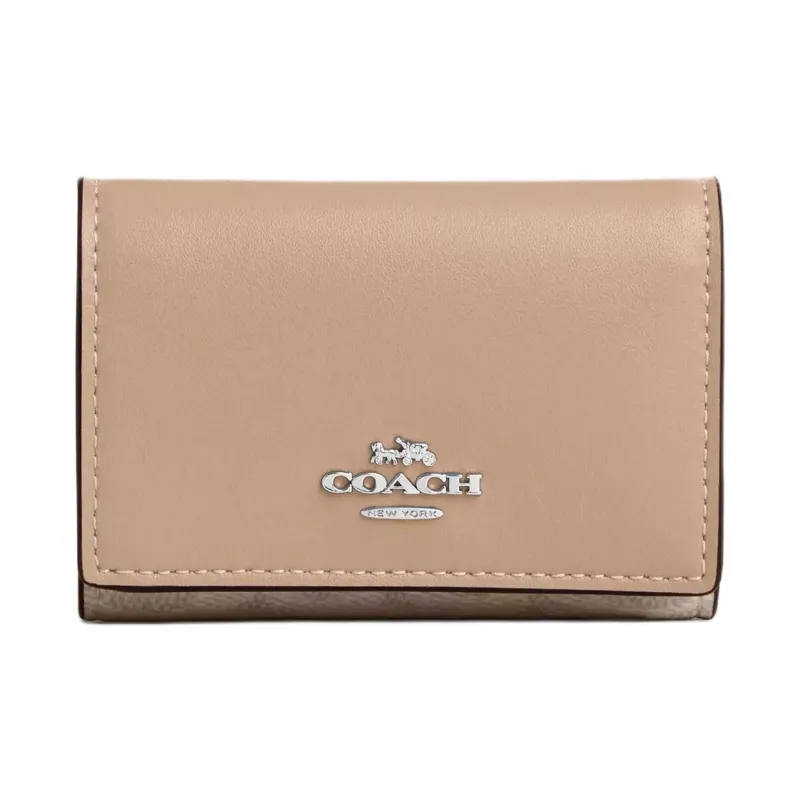 COACH Micro Coated Canvas With Leather Wallet Mini Women's Sand & Taupe-0