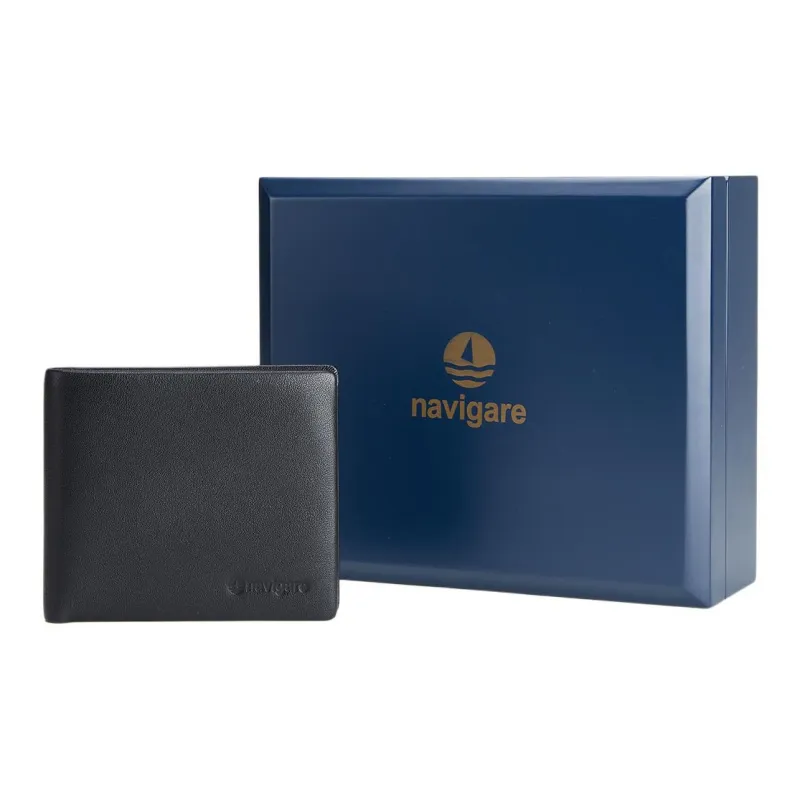 NAVIGARE Top Grain Cow Leather Wallet With Money Clip And Leather Clip Unisex Black-28