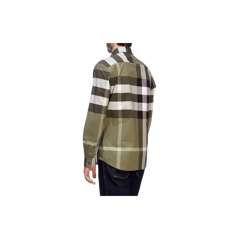 Burberry Mens Check Collar Long-Sleeve Shirt Olive Green-2