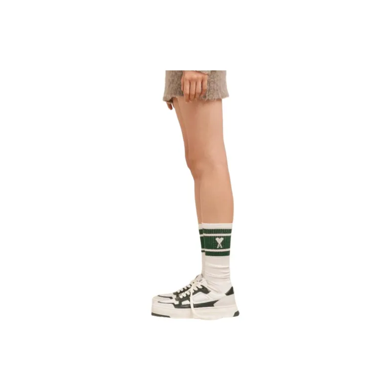 AMIPARIS Striped Intarsia-Knit Logo Socks Knee-High Socks Men's 1 Pack Bottle Green-2