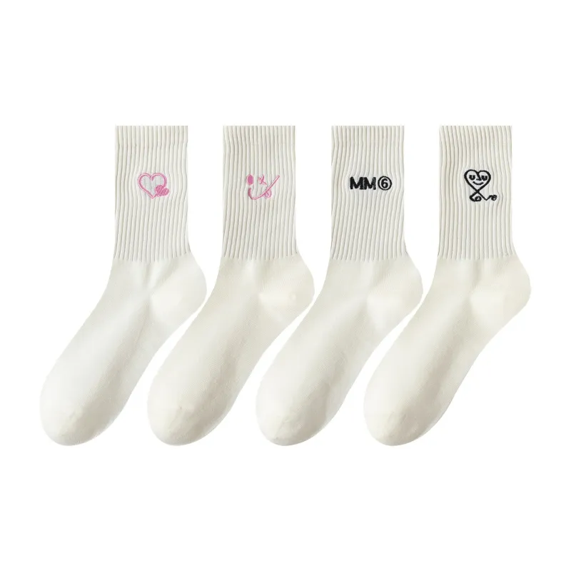 AUGUST Mid Calf Socks Women's 4 Pack White-1