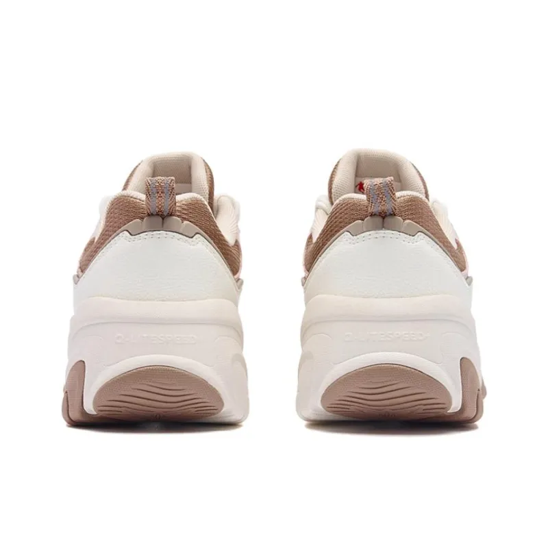 QIAODAN Breathable Lightweight Low Top Chunky Sneakers Women's White Peach Pink-2