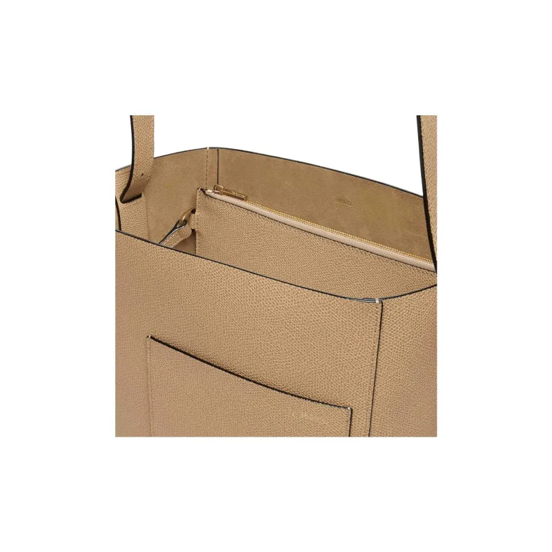 Valextra Calfskin One Shoulder Handbag Medium Size Women's Beige-3