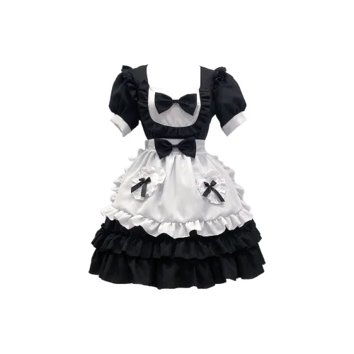 OUTDOORPRINCE Lolita Dresses Women's Black [Dress+Aprons+Bowknot 2+Necklaces+Headpiece]