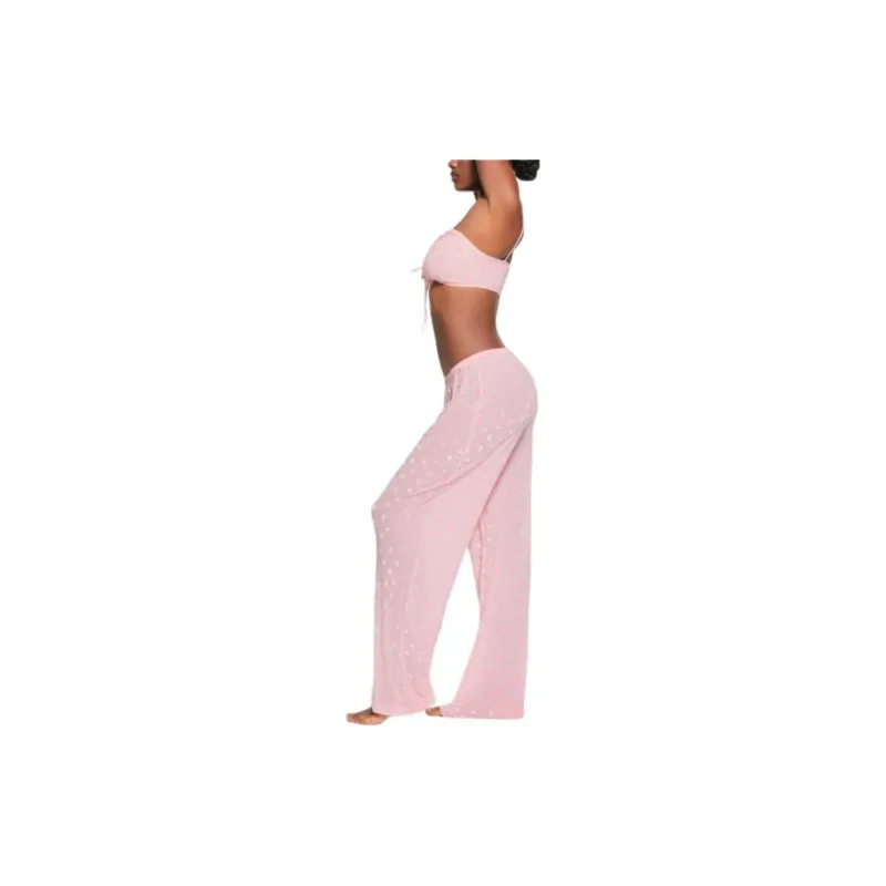 SKIMS Valentine's Day Collection SHEER VELVET STRAIGHT LEG PANT Pajama Pants Women's BABY PINK/Light Pink-2