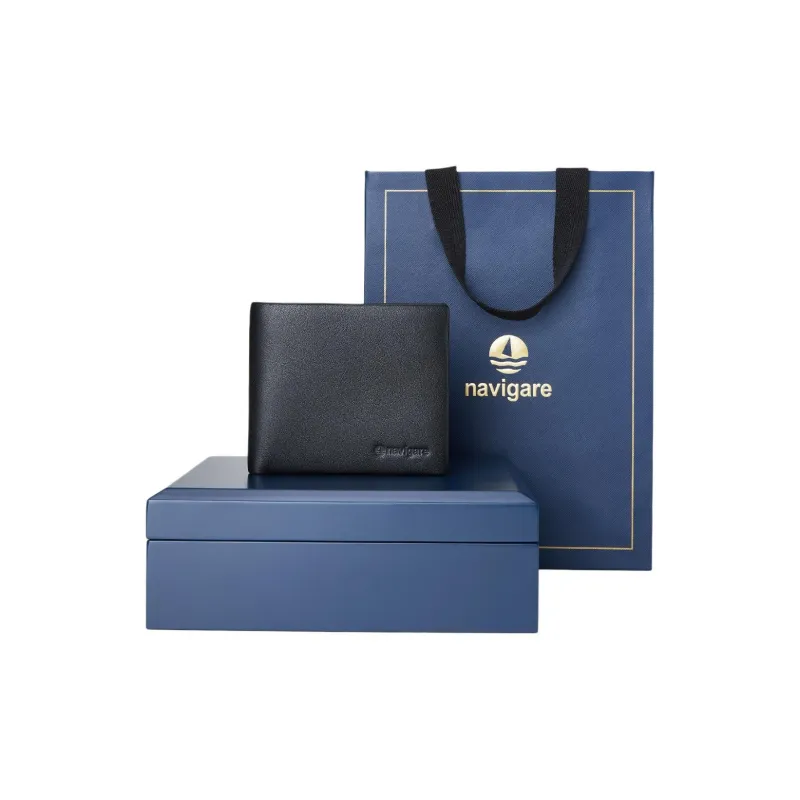 NAVIGARE Top Grain Cow Leather Wallet With Money Clip And Leather Clip Unisex Black-29
