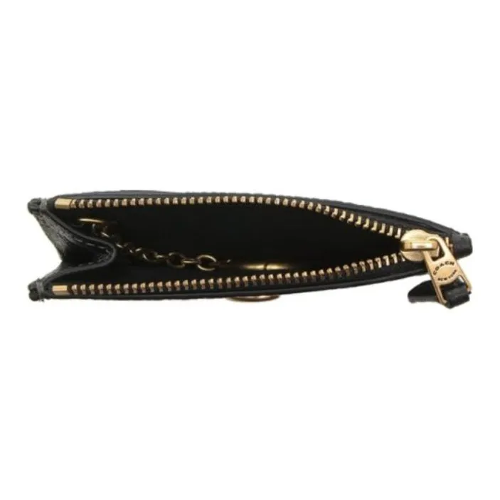 COACH Mini Id Skinny Polished Grained Leather ID Card Holder Wallet Mini Women's Brass & Black-4