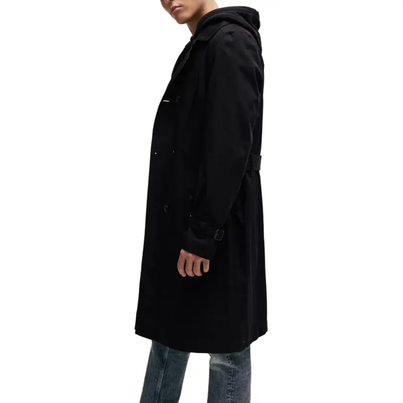 HUGO BOSS Water Repellent Trench Coat With Buckled Belt Trench Coat Men's Black-4