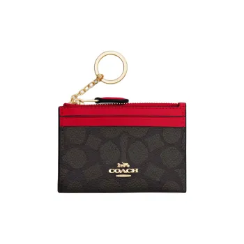 COACH Canvas Coated Canvas Card Holder Mini Women's Red