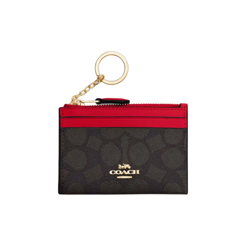 COACH Coated Canvas Card Holder Mini Women's Red-0