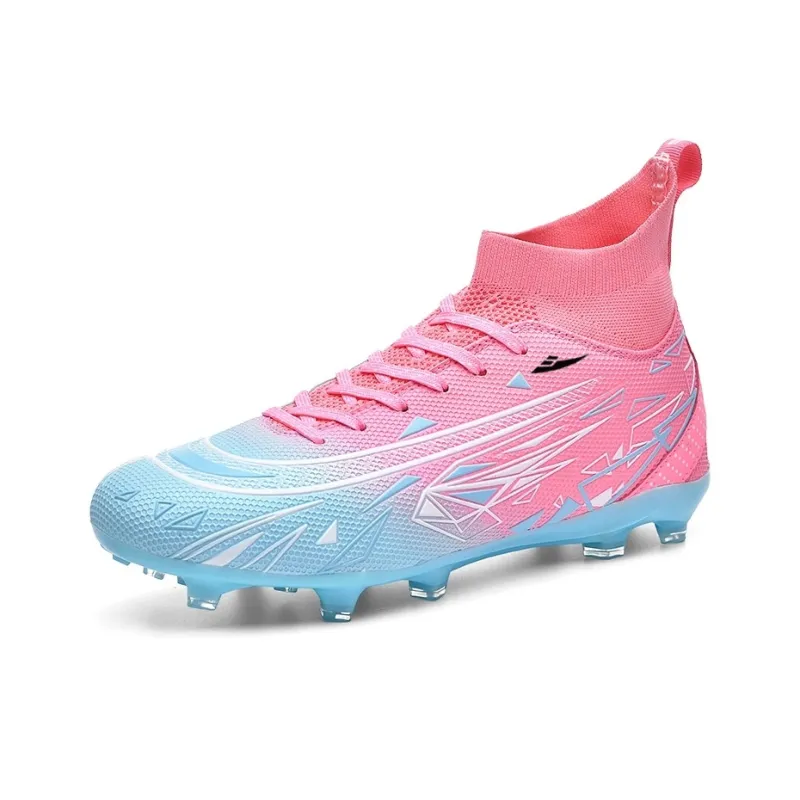Kuding Soccer Shoes Unisex Mid Top Light Blue Pink/Dark Blue/White Blue-1