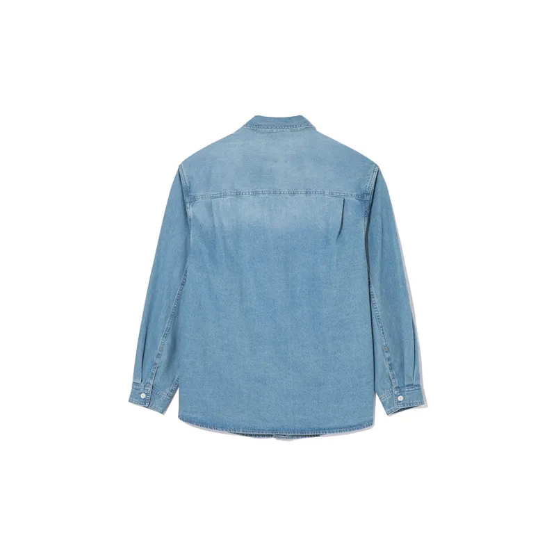 COVERNAT C Logo Letter Embroidery Casual Long Sleeved Denim Shirt Unisex Bright Blue-1