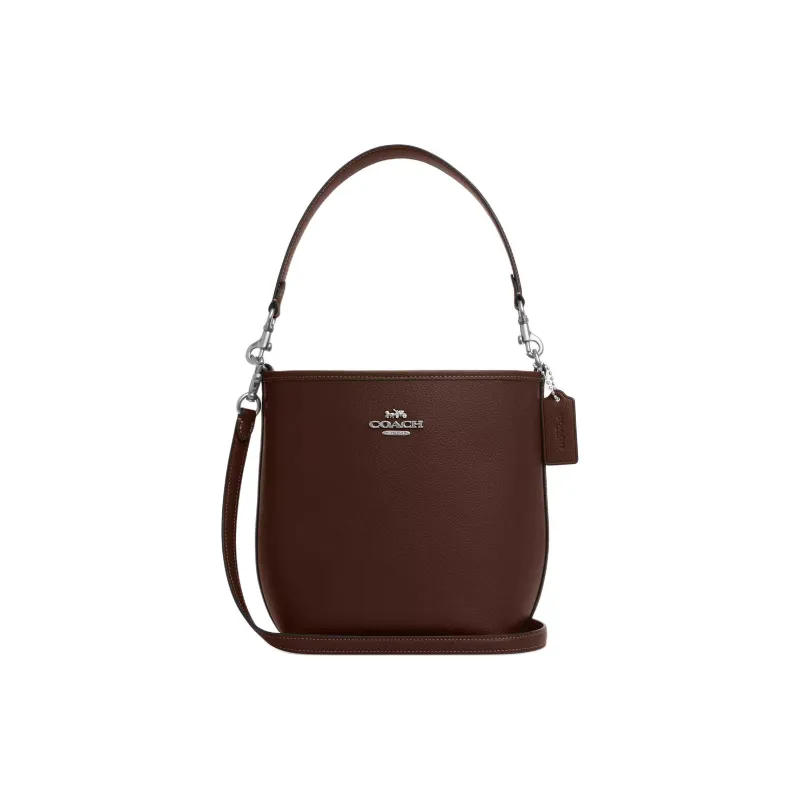 COACH City Double Sided Leather Bucket Bag, Portable Crossbody Bag, Shoulder Bag Trumpets Women's Maple-0