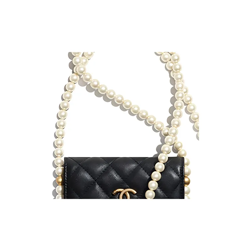 CHANEL Calfskin Card Holder, Coin Purse, Shoulder Bag, Crossbody Bag Trumpets Women's Black-4