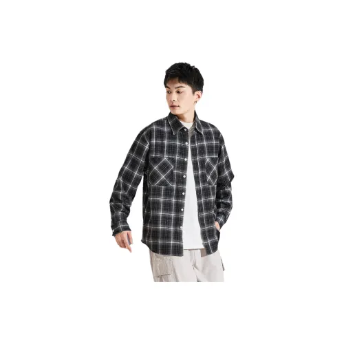 Tonlion Shirts Men White/Black Plaid