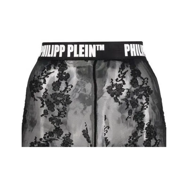 PHILIPP PLEIN Floral lace Logo waistband Tights-6