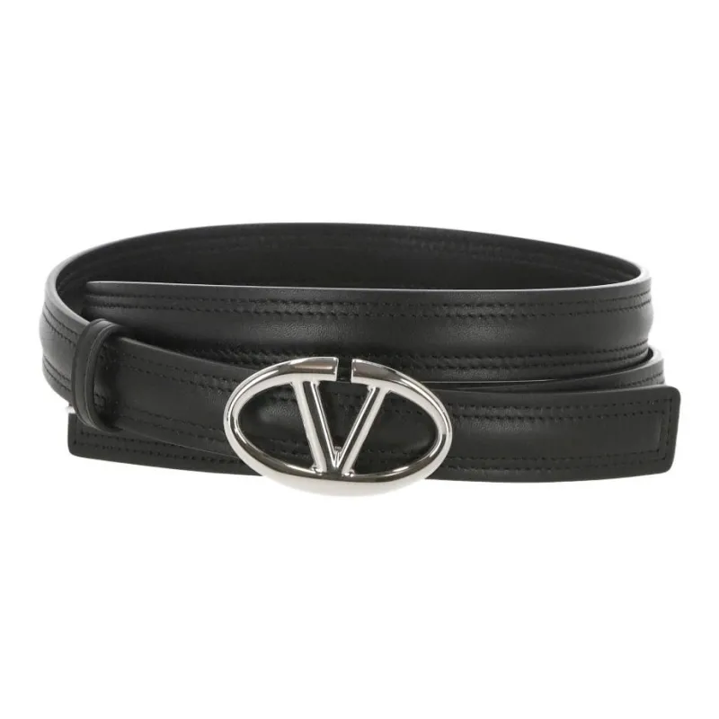Valentino Calfskin Metal Leather Belts Women's Black --0