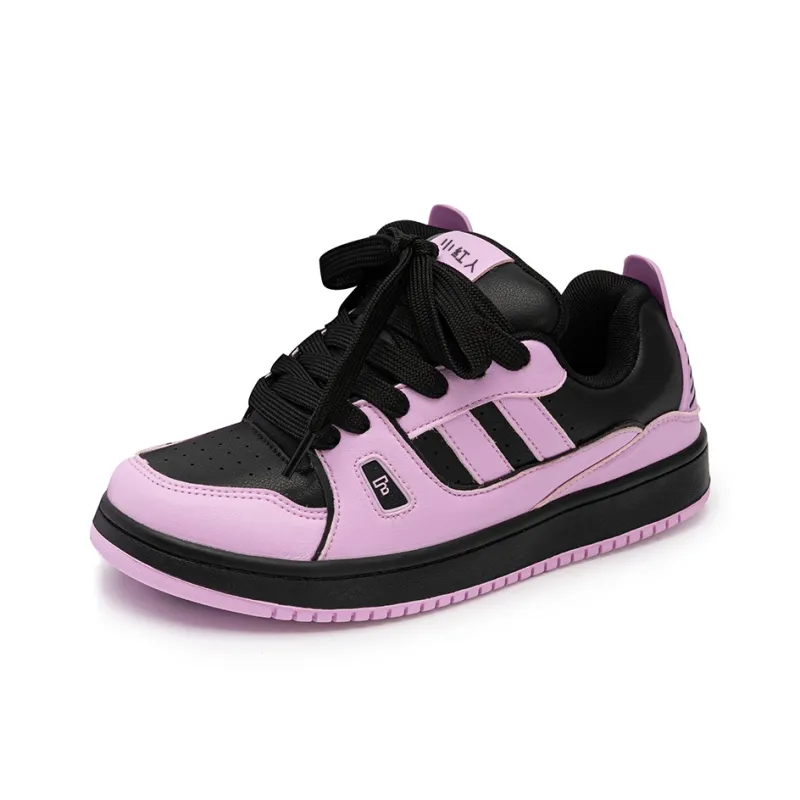 Little Red Man Low Top Skateboard Shoes Women's Pink Dark Blue-1