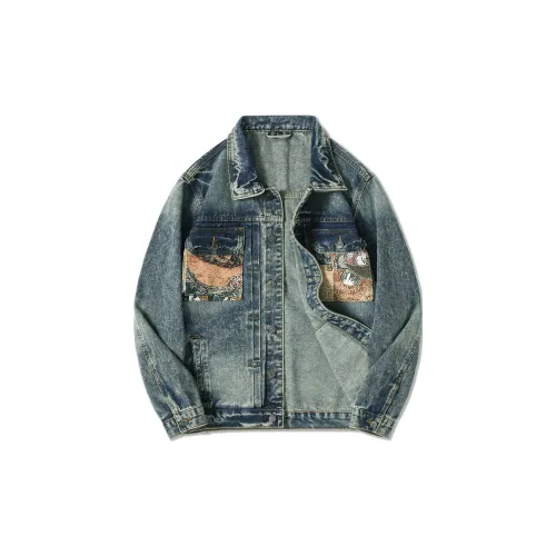 SANTASTIC Denim Jackets Men Snowflake Blue