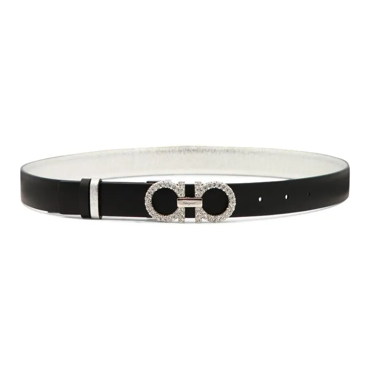 FERRAGAMO Calfskin Leather Belts Women's Silver Width: 2.5CM-1