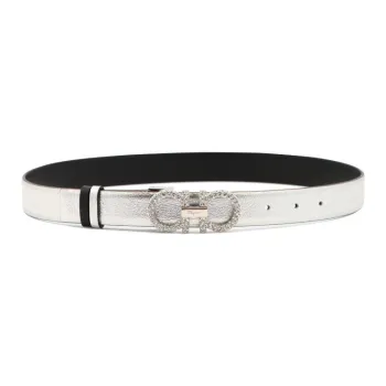 FERRAGAMO Calfskin Leather Belts Women's Silver Width: 2.5CM