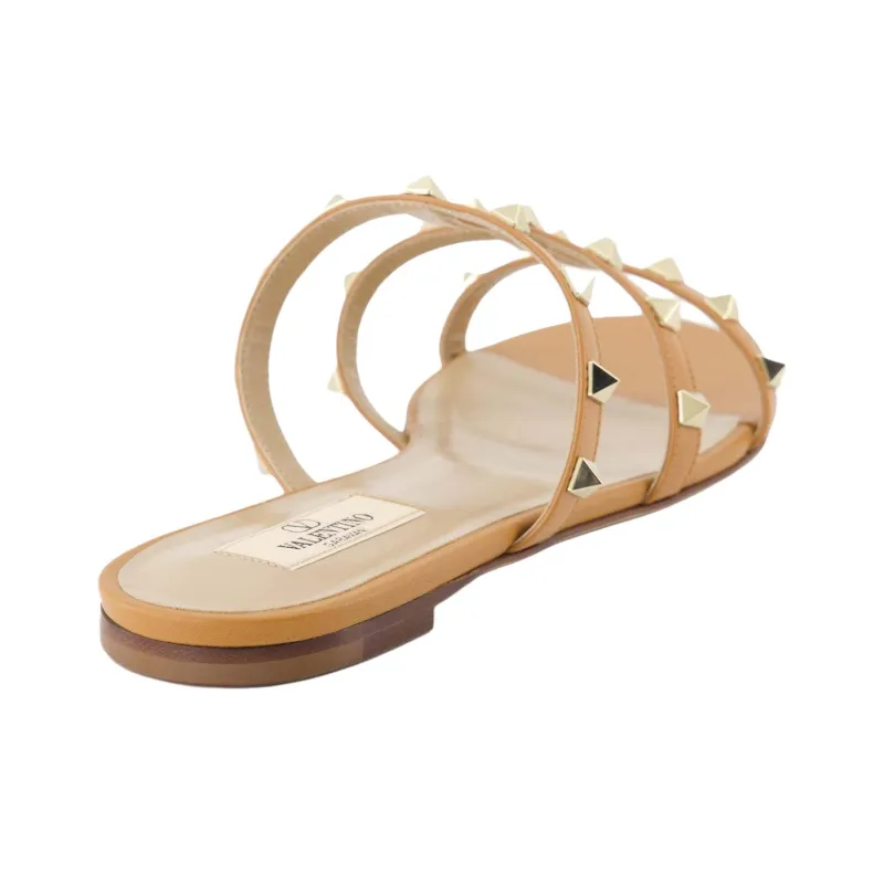Valentino ROCKSTUD Slide Slippers Women's Khaki-4