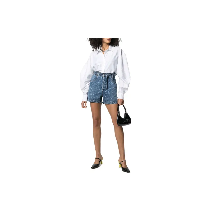 MSGM Paint Splatter Printed Denim Shorts-1