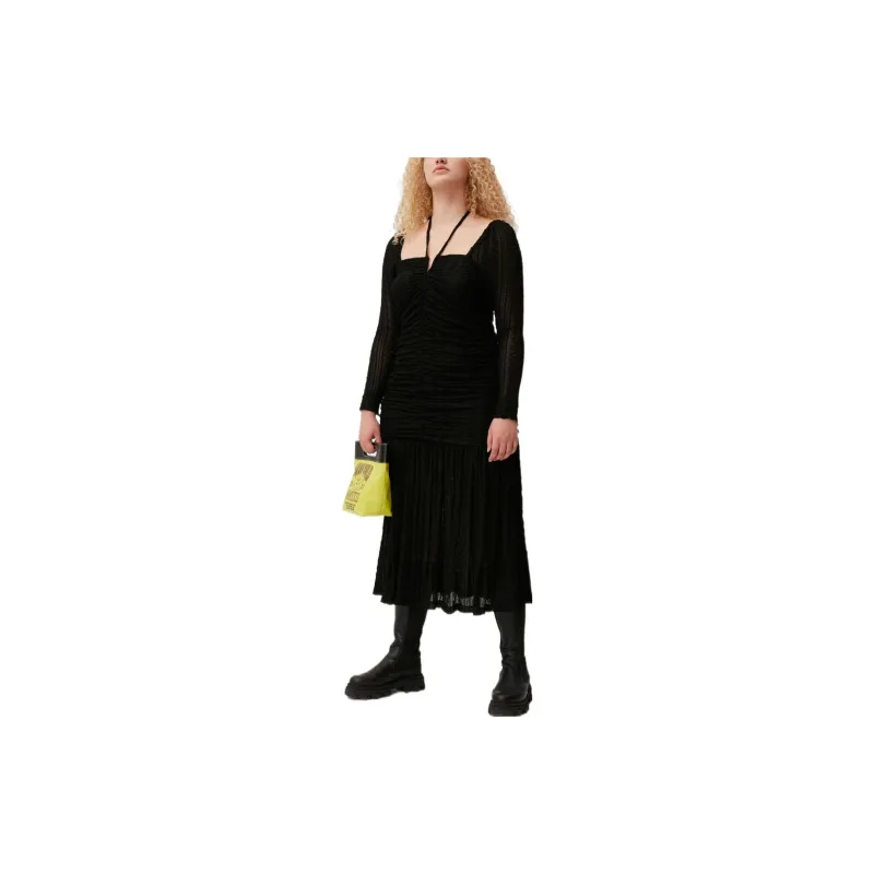 GANNI Halterneck Ruched Dress-1