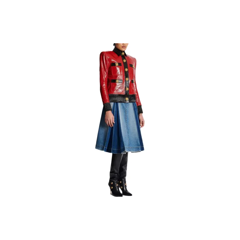 BALMAIN Two tone Patent Leather Jacket-4