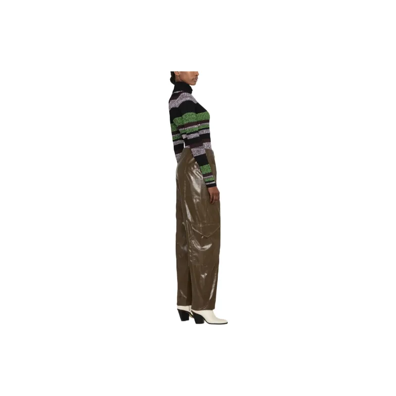 GANNI Glossy Faux-leather Trousers-3