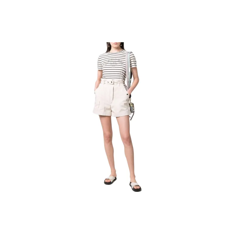 LAUREN RALPH LAUREN Logo Stripes Print Crew Neck Casual Short Sleeved T Shirt T Shirt Women's Black White-1