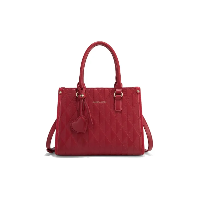 CLEVER& KETCH PU Wedding Handbag Shoulder Bag Regular Women's Red+Triangle Pattern/Red+Diamond Pattern-0