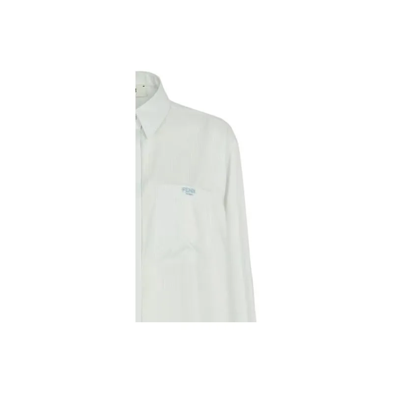 FENDI Logo Embroidered Curved Hem Shirt-2