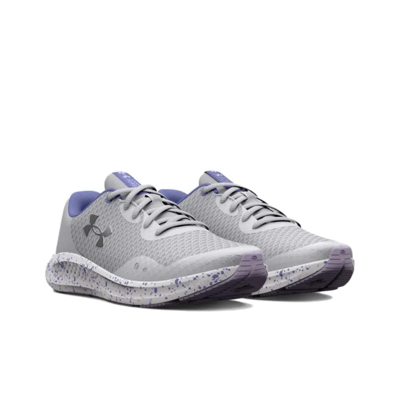 Under Armour Charged Pursuit 3 Anti-Slip Wear-Resistant Low-Top Kids' Running Shoes Gray Silver Teenagers-2
