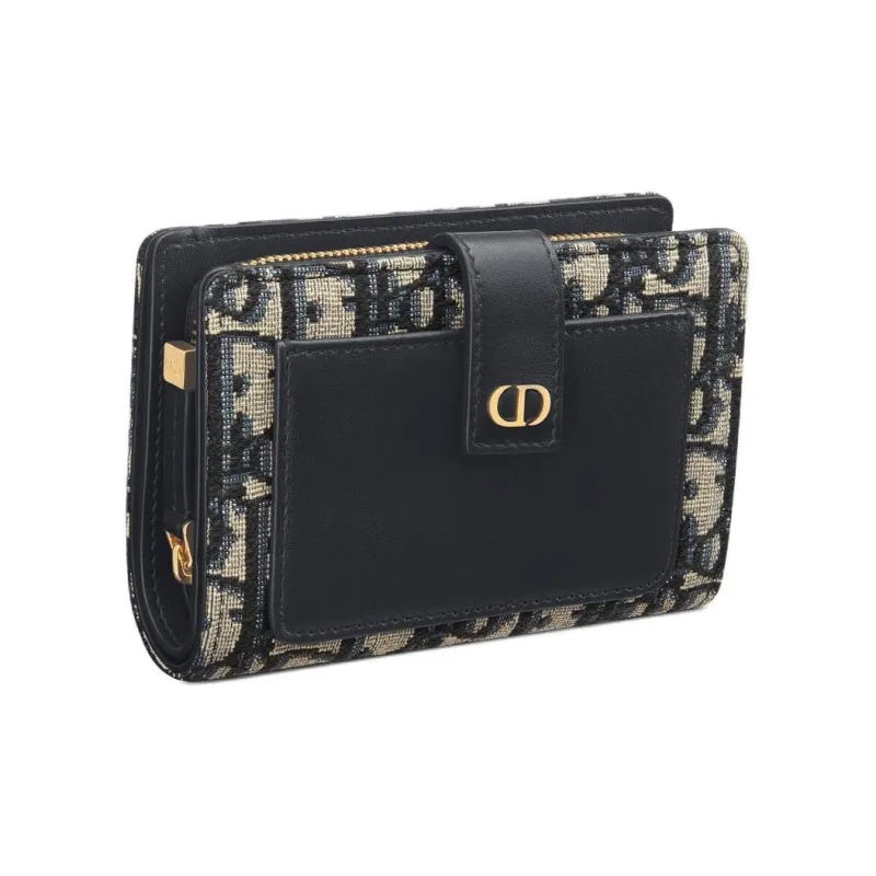 DIOR 30 Montaigne Oblique Jacquard With Smooth Calfskin Wallet Regular Women's Brown & Black-1