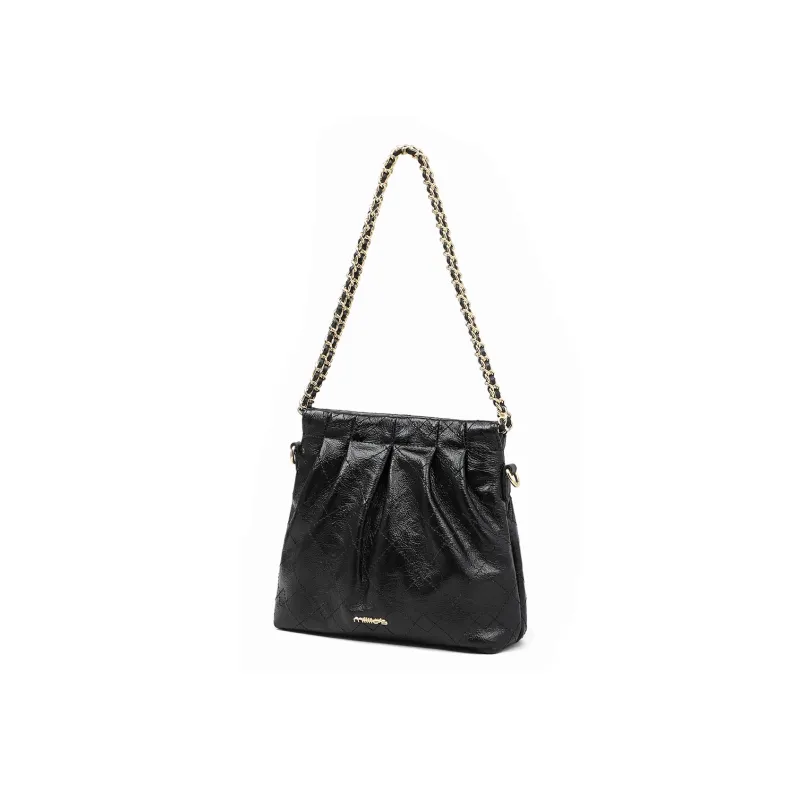 MILLIE'S Cow Leather Crinkle Bag, Underarm Shoulder Bag Regular Women's Black-2