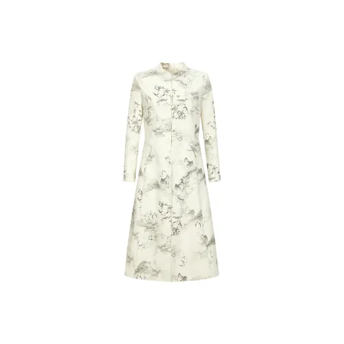 JZ. ANNAKRO Trench Coats Women's Floral Beige Yellow