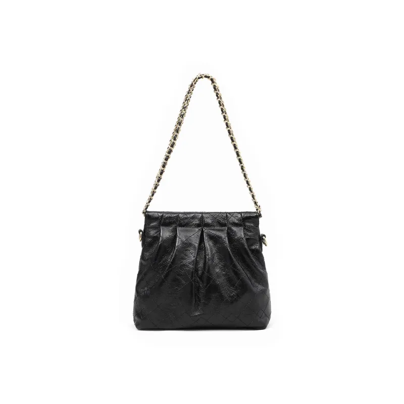 MILLIE'S Cow Leather Crinkle Bag, Underarm Shoulder Bag Regular Women's Black-4