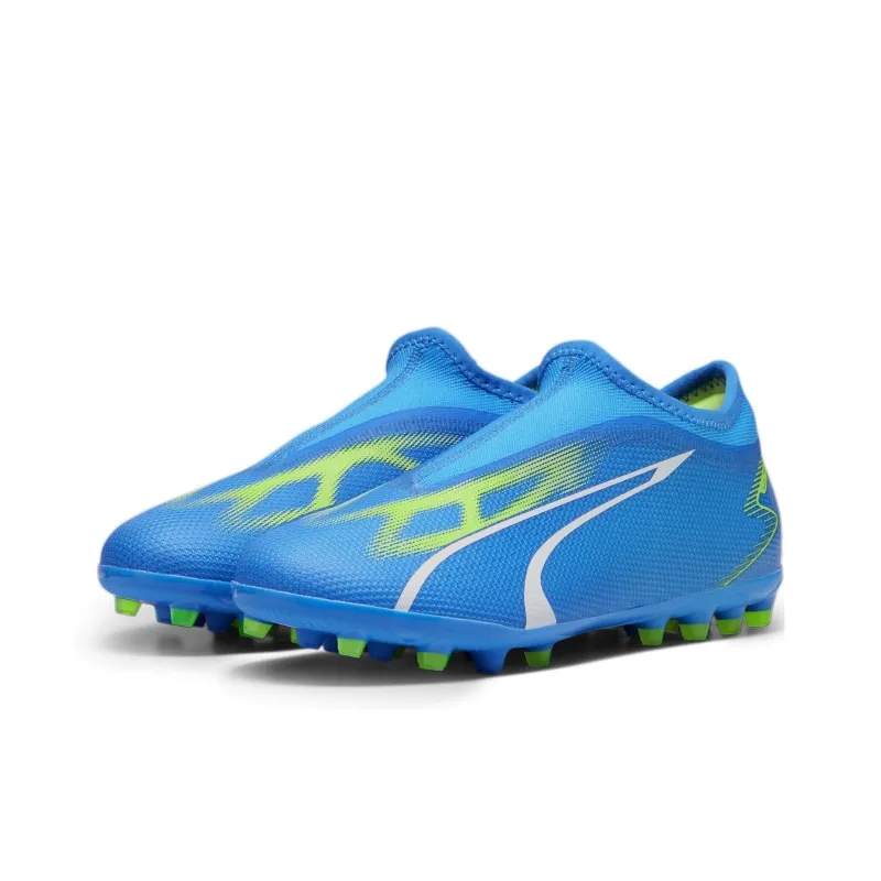 Grade School PUMA Slip Resistant Coverage Support Low Top Kids' Soccer Shoes Blue White Green-2